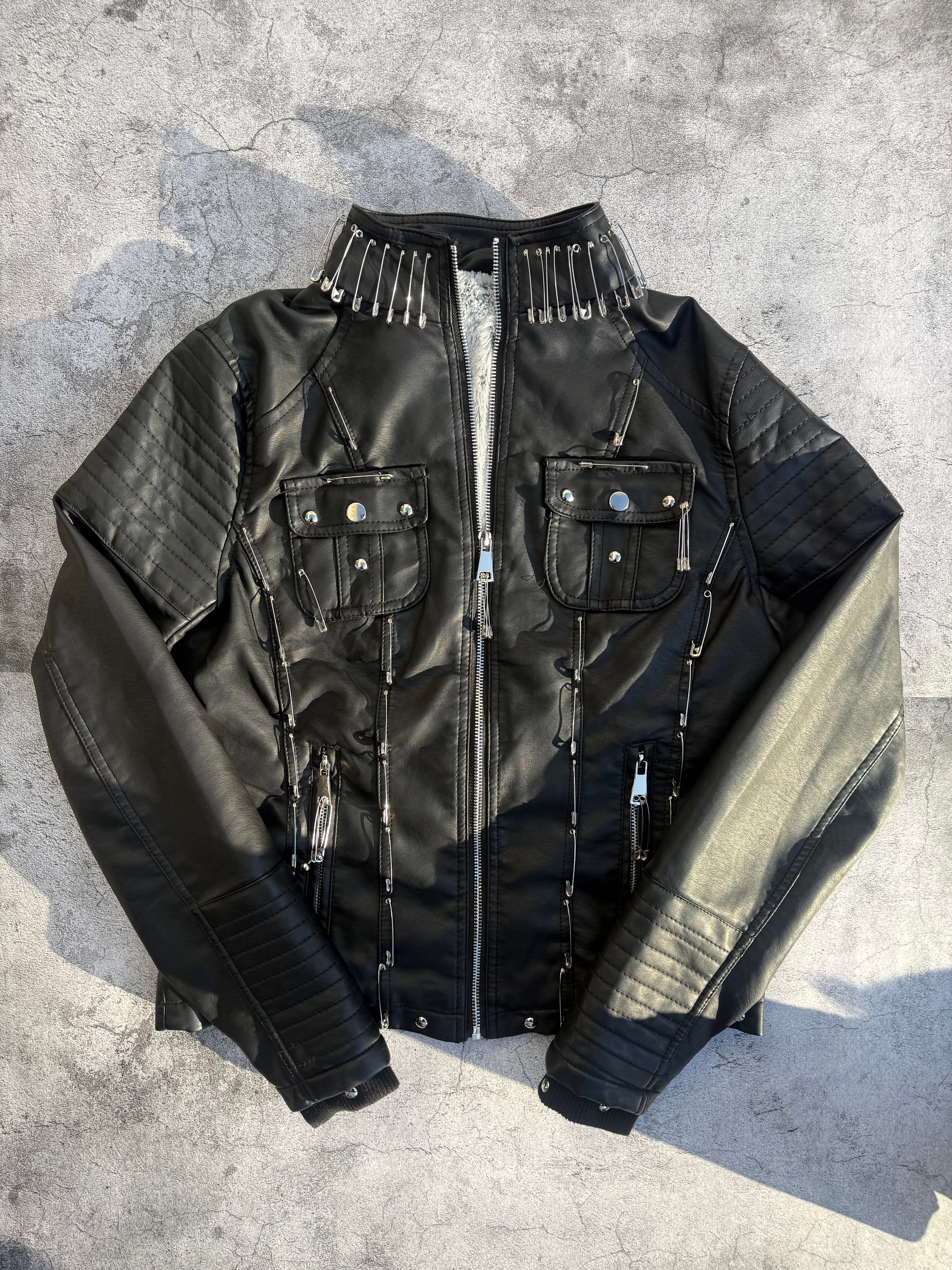 PIERCED CHIEVE LEATHER JACKET